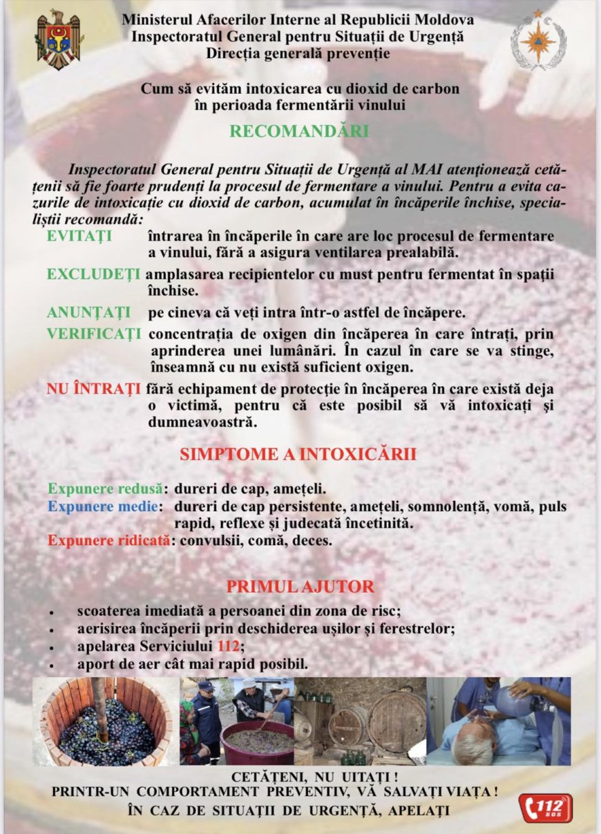ATENȚIE! Pericol de intoxicare cu dioxid de carbon în beciuri și crame!